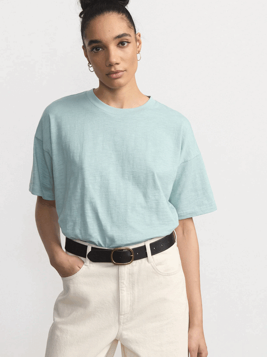 The Drop Shoulder Loose T-Shirt in Muted Teal