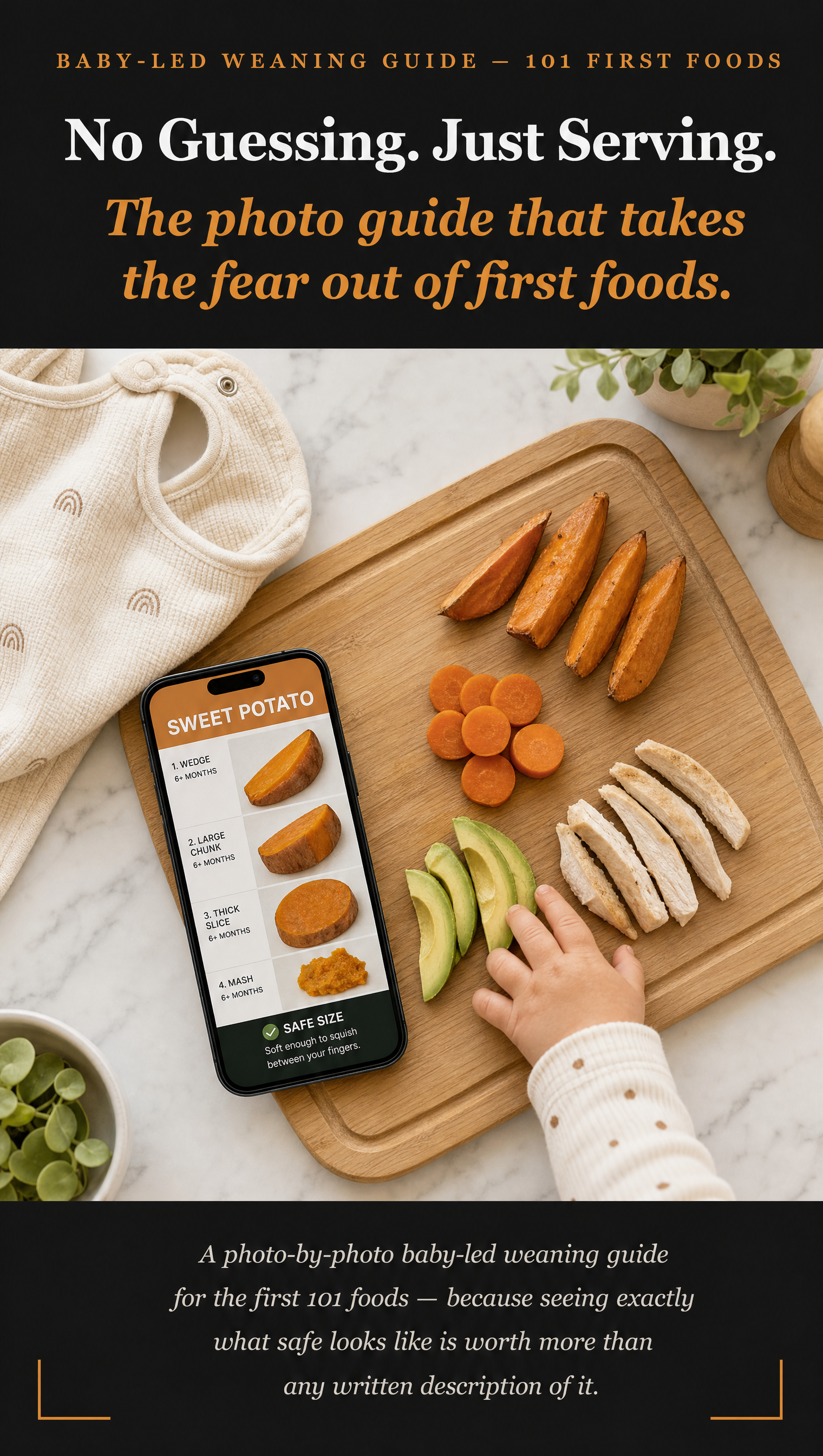 Weaning guide interior page — first foods and textures