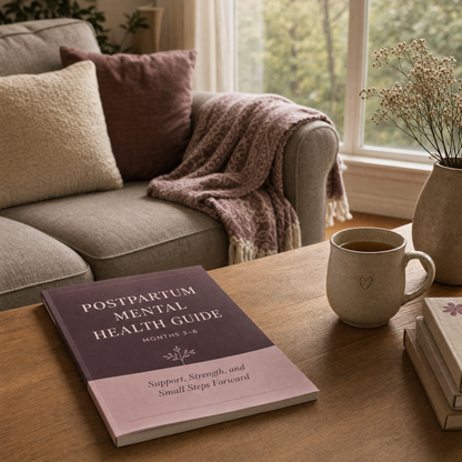 Postpartum recovery guide interior page — sleep debt and energy