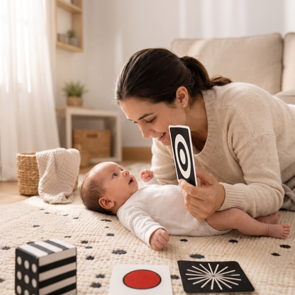 Baby bonding guide interior page — newborn vision and focus distance